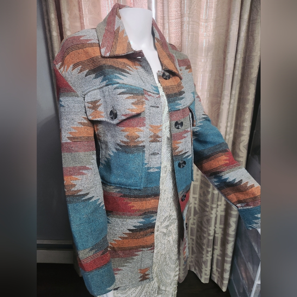 The Post Oversized Tribal Print Lightweight Shacket Size S/M